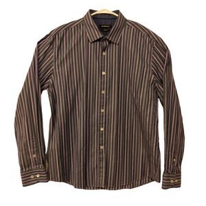 Bugatchi flip cuff dress shirt mens XL Xlarge purple stripe button long sleeve